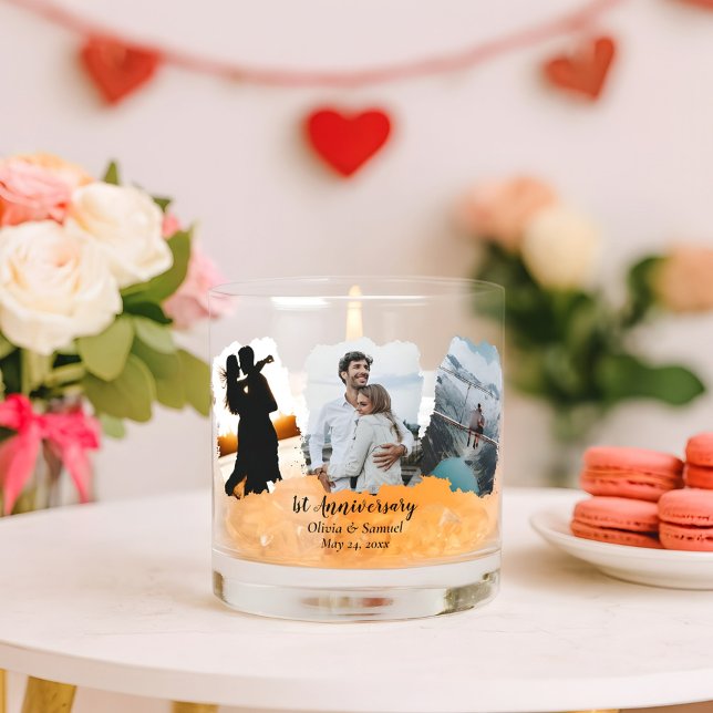 Personalized Couple Collage Photo 1st Anniversary  Whiskey Glass (Creator Uploaded)