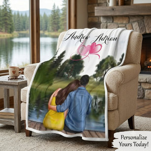 Personalized Couple custom name romantic Fleece Blanket