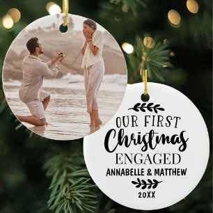 Personalized Couple First Christmas Engaged Ceramic Ornament