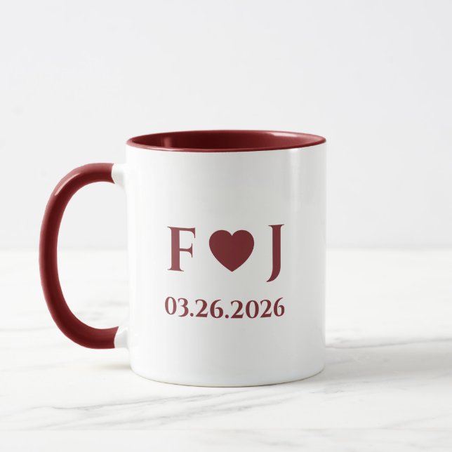 Personalized Couple Initials Love Heart & Date     Mug (Left)