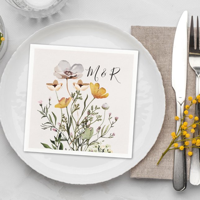 Personalized Couple Monogram Dried Wildflower  Napkin (In situ)