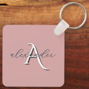 Personalized Couple Monogram Names in Dusty Rose Keychain