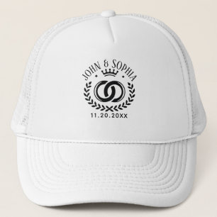 Personalized Couple Name And Date Black Color Font Trucker Hat