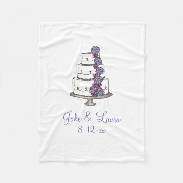 Personalized Couple Name Floral Wedding Cake Gift Fleece Blanket (Front)