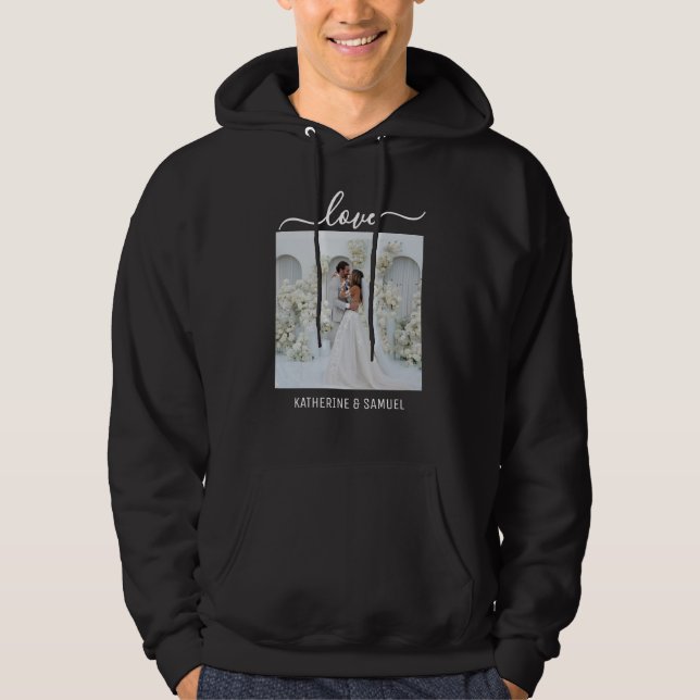 Personalized Couple Name & Romantic Photo Black Hoodie (Front)