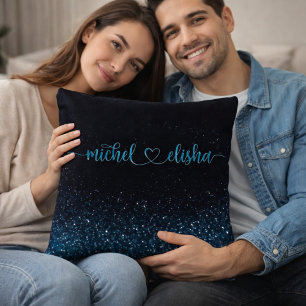 Personalized Couple Name Starry Night Glitter Throw Pillow
