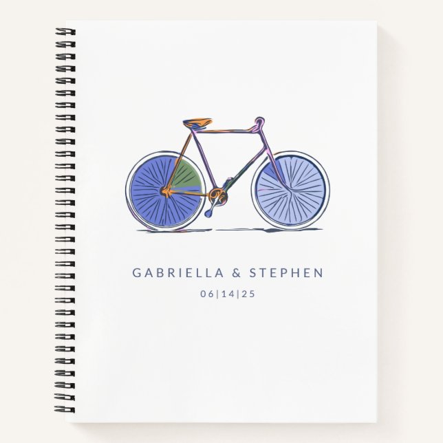 Personalized Couple Name Wedding Bicycle Purple Notebook (Front)