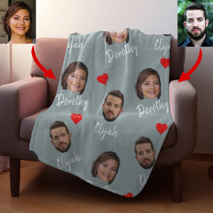 Personalized Couple Names and Photo, Modern Grey Fleece Blanket