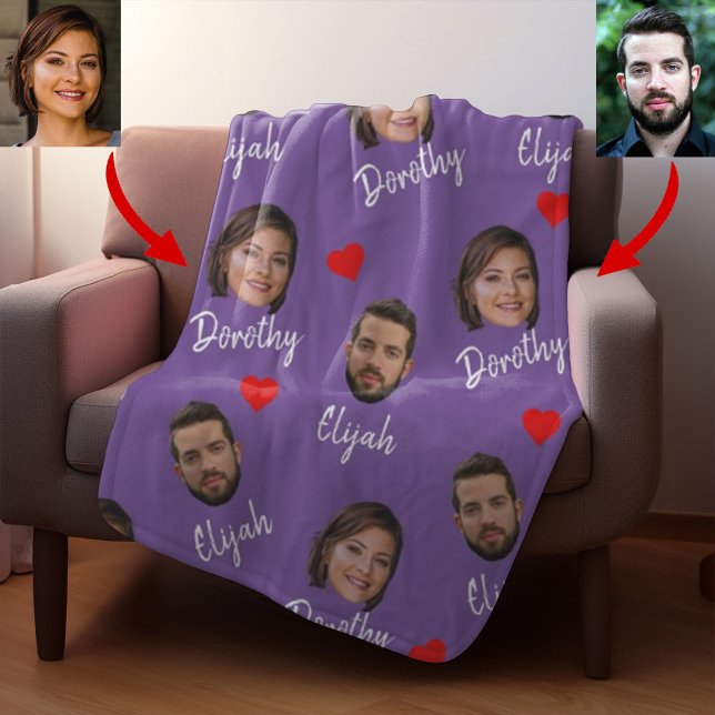 Personalized Couple Names and Photo, Modern Purple Fleece Blanket (Creator Uploaded)