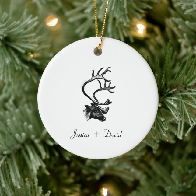 Personalized Couple Names Christmas Reindeer Ceramic Ornament (Tree)