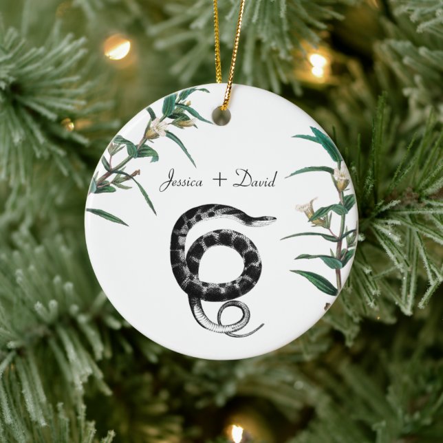Personalized Couple Names Christmas Snake Ceramic Ornament (Tree)