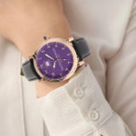 Personalized couple names elegant purple monogram watch<br><div class="desc">Personalized with his & her initials and date, this custom watch is a sweet anniversary gift to celebrate a milestone occasion for a couple. It makes a meaningful gift for a special day. Personalized Watch Wedding Gift for Groom, Watch For Groom, Anniversary Gift for Men, Groom Gift From Bride, Gift...</div>