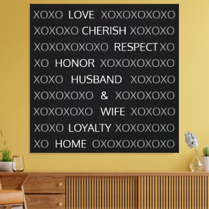 Personalized Couple Names, XOXO Black and White Canvas Print