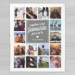 Personalized Couple Photo Collage Fleece Blanket<br><div class="desc">Personalized couple/newlyweds fleecy blanket featuring a crisp white background that can be changed to any color,  16 photos of your choice,  a grey square with the couples name,  a white heart symbol,  and the sweet text that reads "together is our favourite place to be".</div>