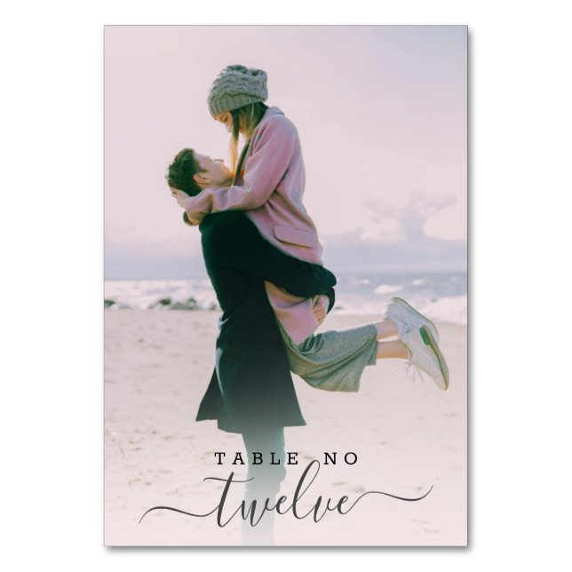 Personalized Couple Photo Hand Lettered Wedding Table Number (Front)