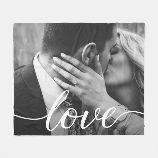 Personalized Couple Photo handlettering Love Fleece Blanket (Front (Horizontal))