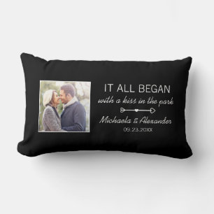 Personalized Couple Photo Newlywed Names Date Lumbar Pillow