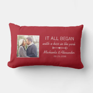 Personalized Couple Photo Newlywed Names Date Lumbar Pillow