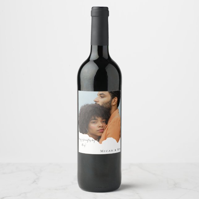 Personalized Couple Photo Wedding Wine Favour Label (Front)