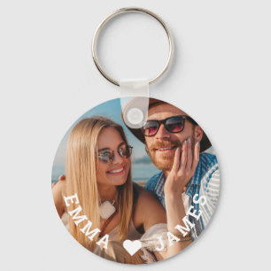 Personalized Couple Photo with Names & Heart Keychain