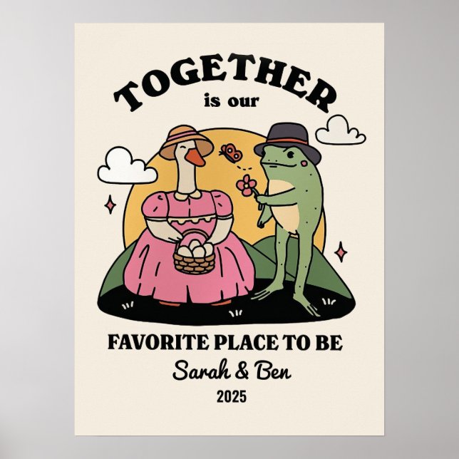 Personalized Couple Print, Custom Frog Illustratio Poster (Front)