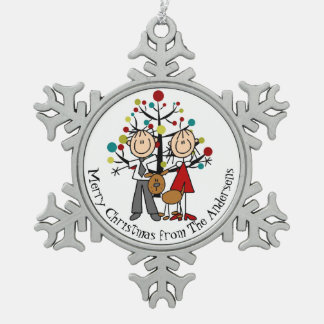 Personalized Couple With Dog Snowflake Ornament