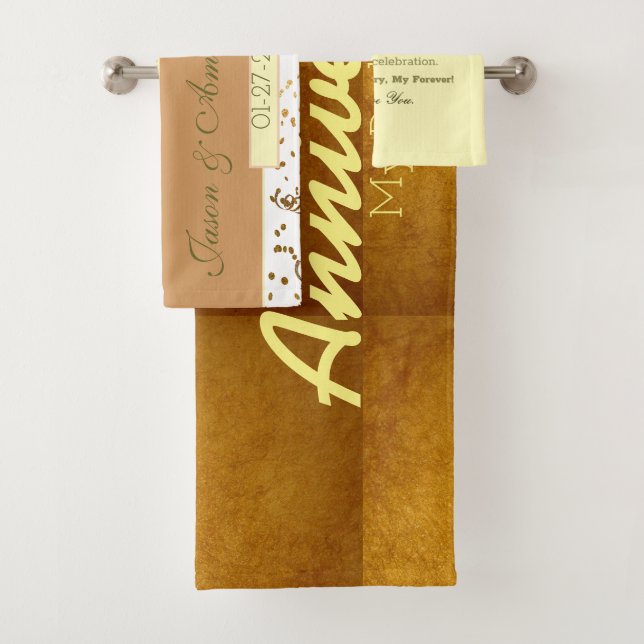 Personalized Couples 1st Wedding Anniversary Bath Towel Set (Insitu)