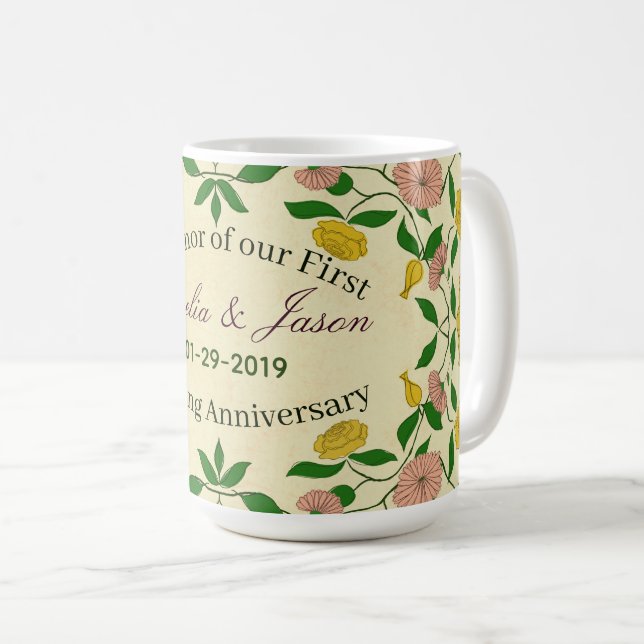 Personalized Couples 1st Wedding Anniversary Coffee Mug (Front Right)