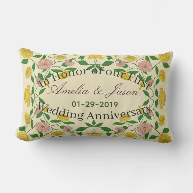 Personalized Couples 1st Wedding Anniversary Lumbar Pillow (Front)