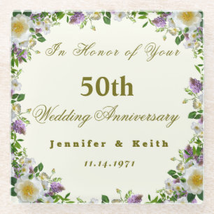 Personalized Couples 50th Wedding Anniversary    Glass Coaster