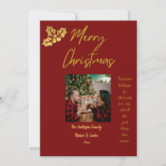 Personalized Couples Christmas Photo Card Red and