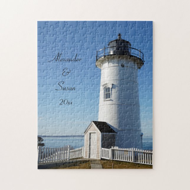 Personalized Couples Custom Nobska Lighthouse  Jigsaw Puzzle (Vertical)