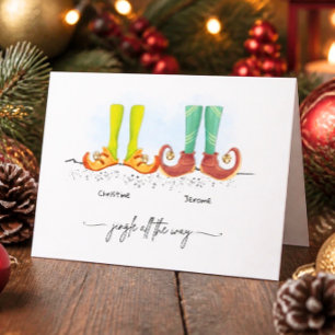 Personalized Couples Elf Feet Christmas Card