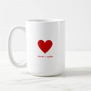 Personalized Couples Modern Minimal Red Heart Coffee Mug