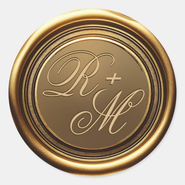 Personalized Couples Monogram Gold Wax Classic Round Sticker (Front)