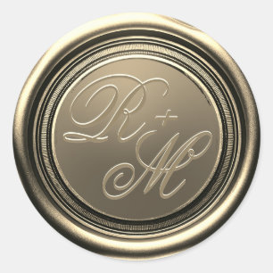 Personalized Couples Monogram Gold Wax Classic Round Sticker