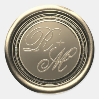 Personalized Couples Monogram Gold Wax Classic Round Sticker