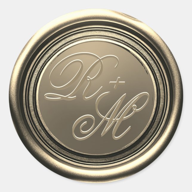 Personalized Couples Monogram Gold Wax Classic Round Sticker (Front)