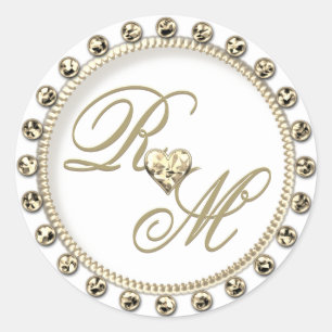Personalized Couples Monogram Gold White Classic Round Sticker