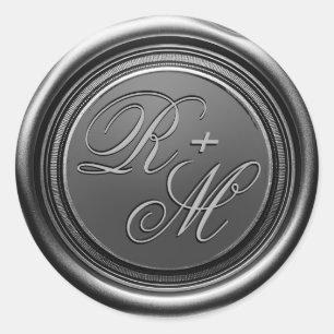 Personalized Couples Monogram Silver Wax Classic Round Sticker