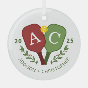 Personalized Couples Pickleball Christmas Ornament