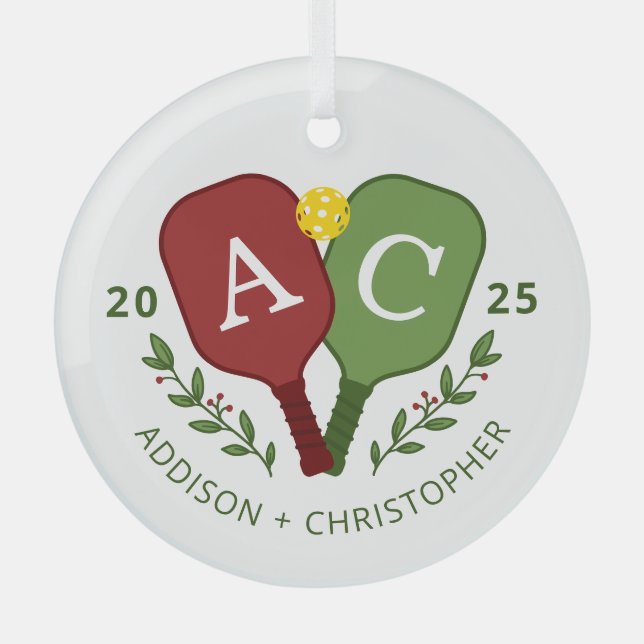 Personalized Couples Pickleball Christmas Ornament (Front)