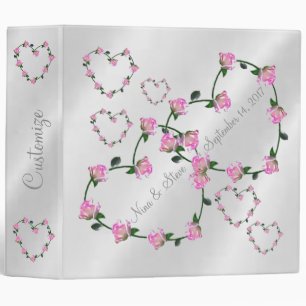 Personalized Couples Pink Rose Hearts Binder