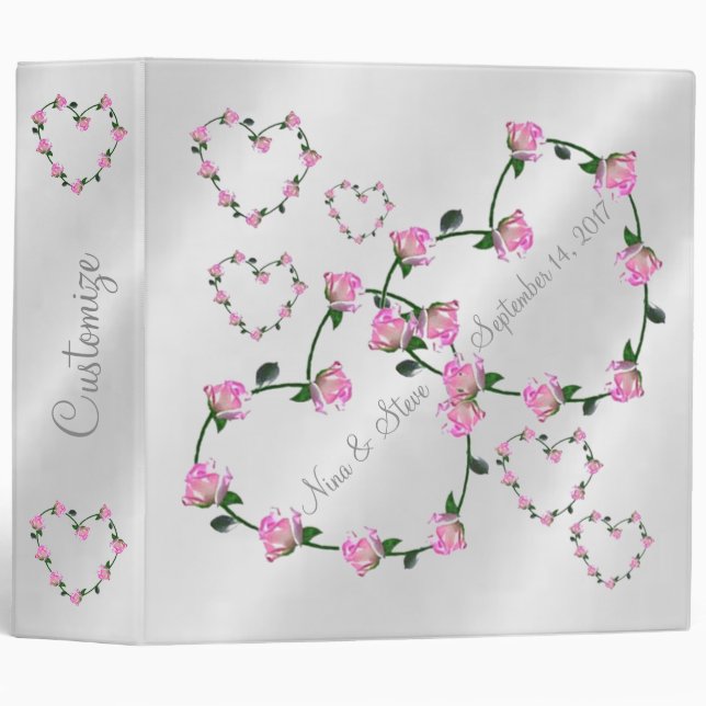 Personalized Couples Pink Rose Hearts Binder (Front/Spine)