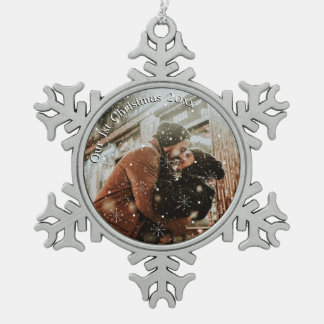 Personalized Couples Snowflake Framed  Pewter Christmas Ornament