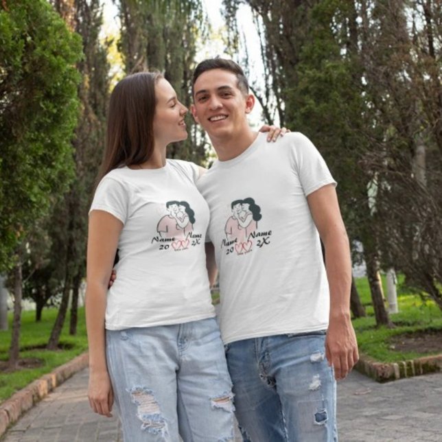 Personalized Couples T-Shirt – Custom Names & Date (Name Personalized Couple t-shirt for Valentine's day and parties)
