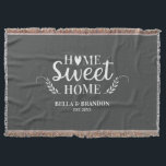 Personalized Couples Wedding Throw Blanket<br><div class="desc">A cozy blanket featuring the words Home Sweet Home and your name and wedding date. Personalize this grey and white throw blanket for a beautiful wedding or anniversary gift. Other colours available. Designed for you by Blackberry boulevard.</div>