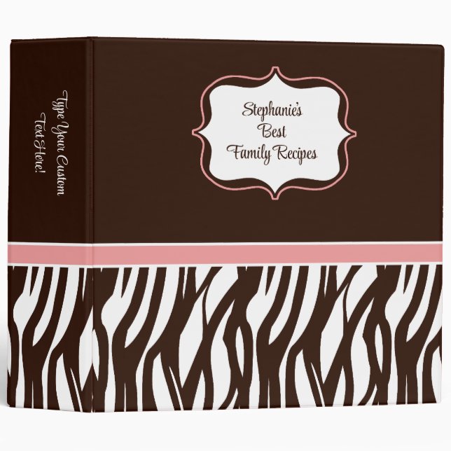 Personalized Coupon Organizer, Brown/Pink Zebra Binder (Front/Spine)
