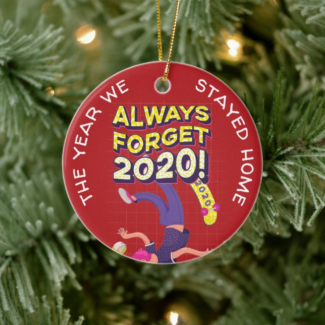 Personalized COVID 2020 Christmas We Stayed Home Ceramic Ornament (Tree)