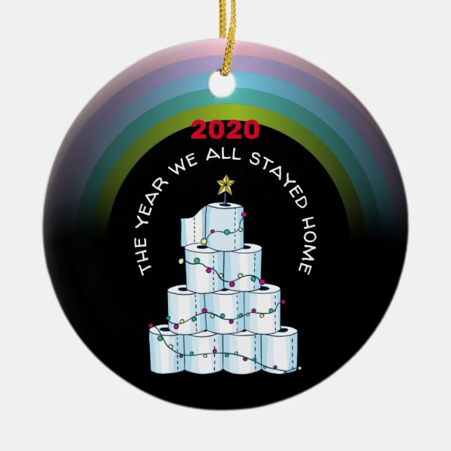 Personalized COVID 2020 Christmas We Stayed Home Ceramic Ornament (Front)